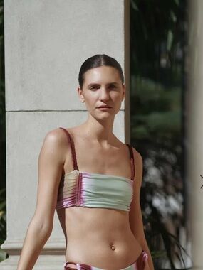 Baobad Spumoni Ruched Two-Tone Bikini Top Small NWT